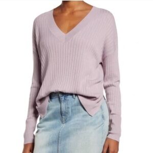 NWT Treasure & Bond Ribbed V-Neck Sweater in Purple Sz IX